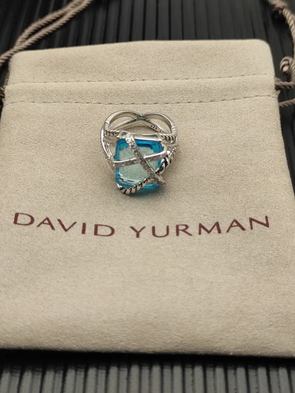 David Yurman Silver-lined Blue Diamond Ring